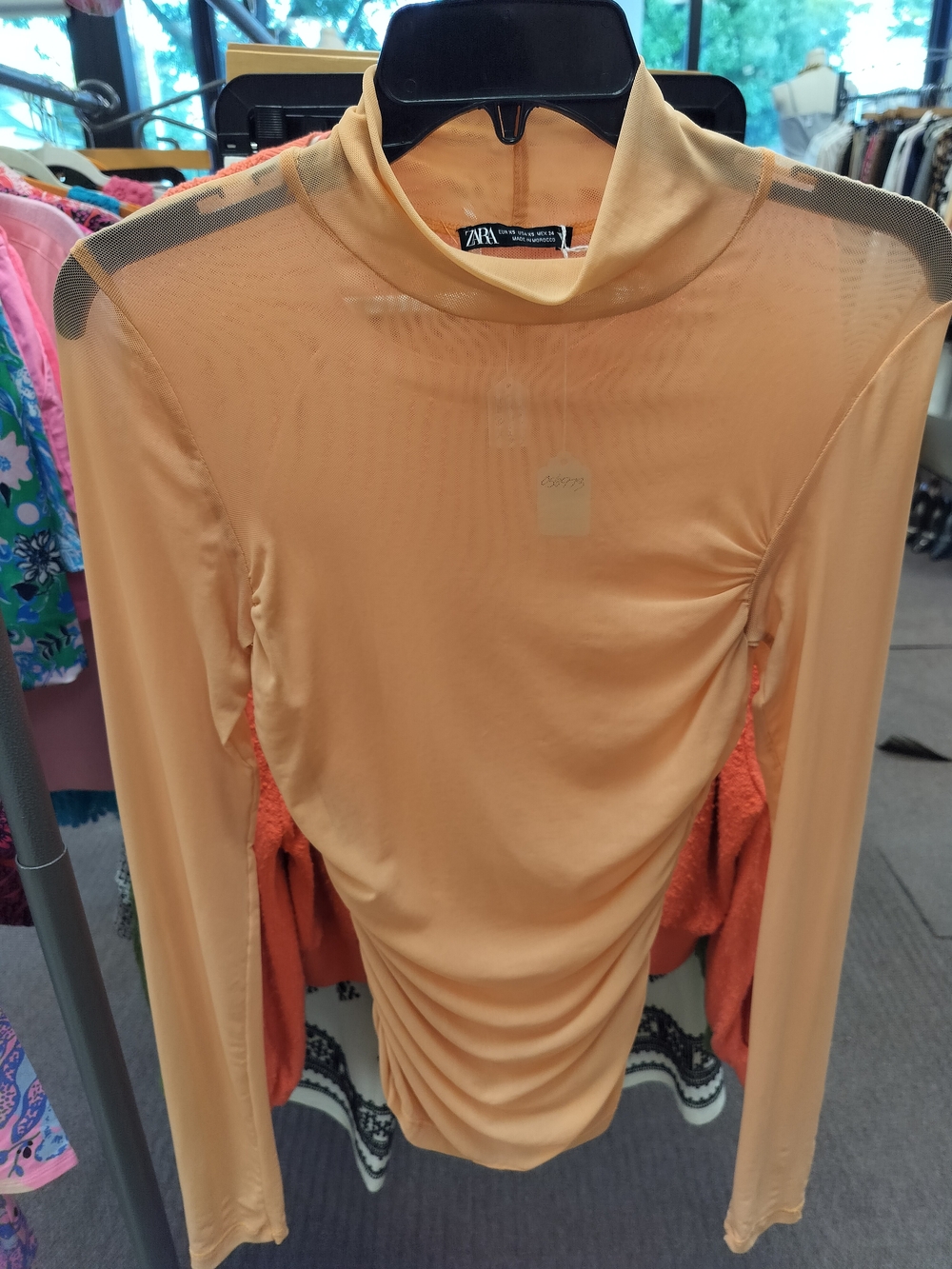 ZARA Women’s Long-Sleeve Peach Mock Neck Top